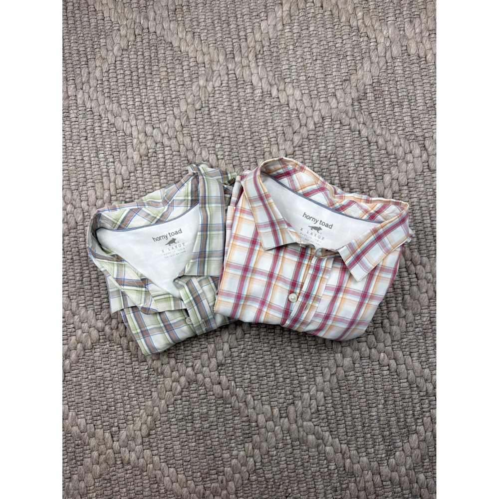 Toad & Co Horny Toad Plaid Button Down Shirts Mens XL Bundle Short Sleeve Casual